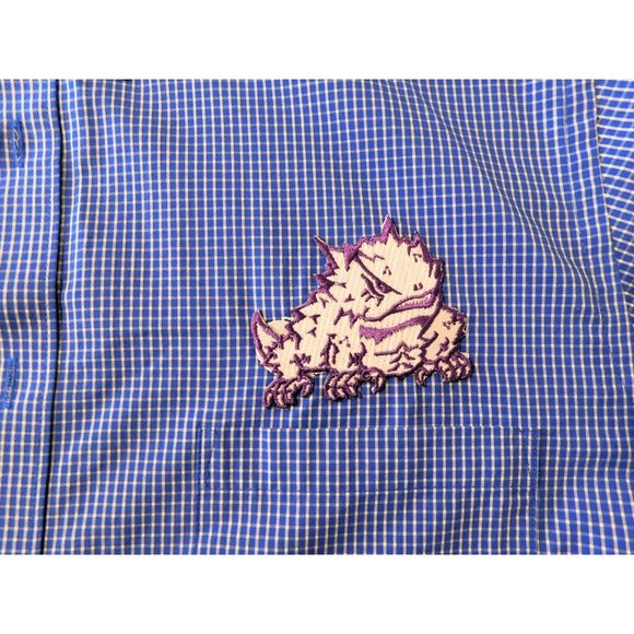 Van Heusen Shirt 15.5-16 34/35 TCU Frog Patch Blue White Check LS Cotton Blend - Picture 4 of 7